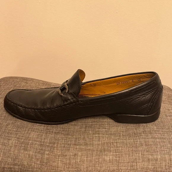 Salvatore Ferragamo Black Leather Loafers with Silver Accents